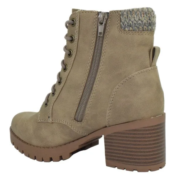Soda Single Lug Sole Chunky Heel Lace up Platform Combat Boots Light Taupe