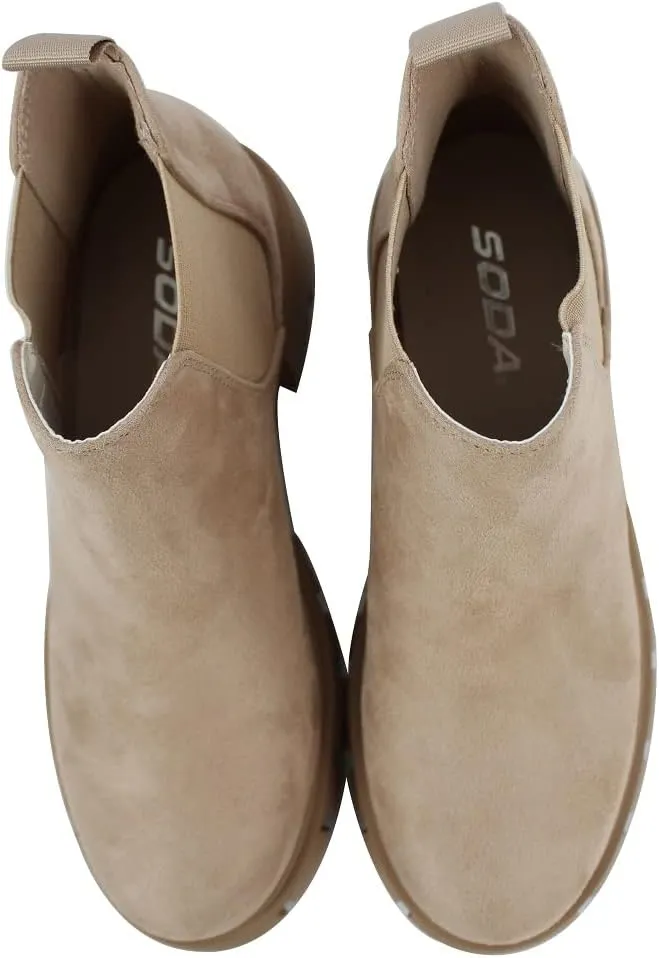 Soda Women's Faux Leather Chelsea Pull On Lug Ankle Boots