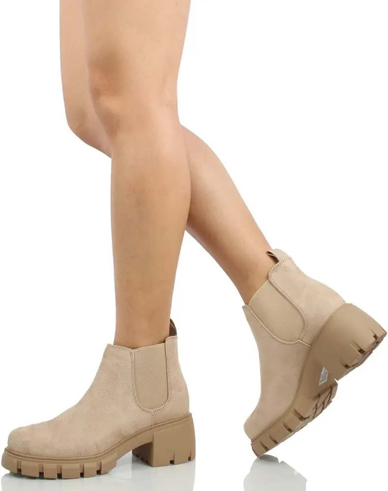 Soda Women's Faux Leather Chelsea Pull On Lug Ankle Boots