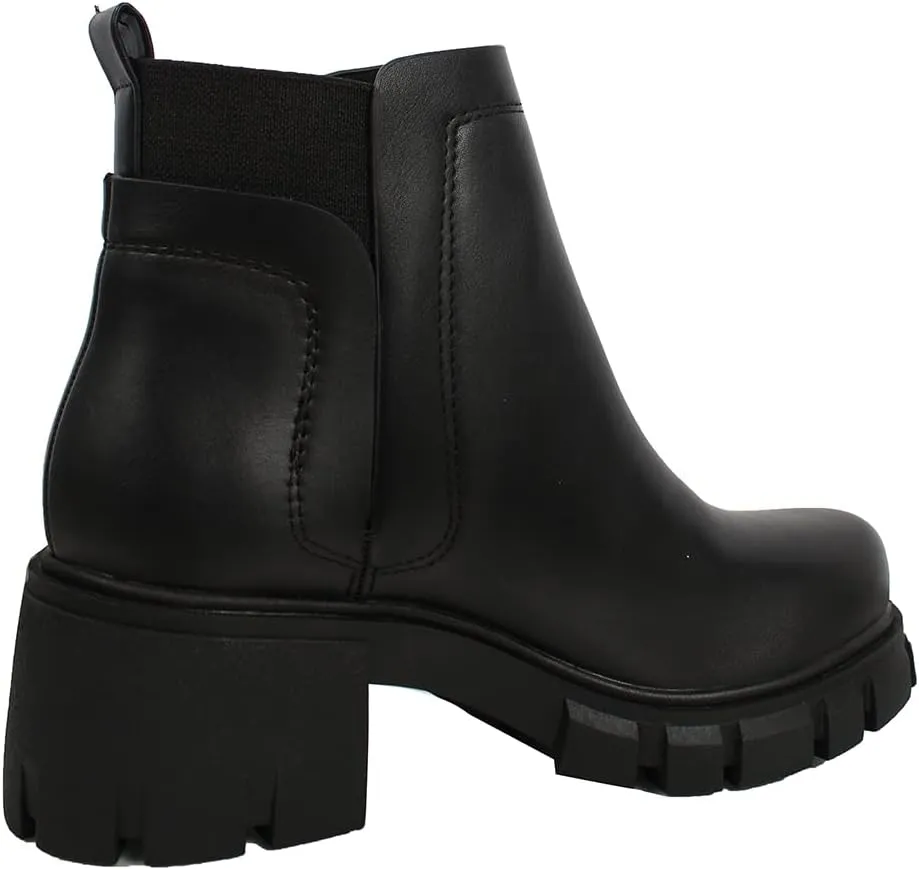 Soda Women's Faux Leather Chelsea Pull On Lug Ankle Boots