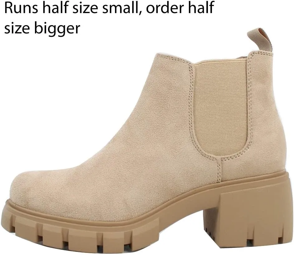 Soda Women's Faux Leather Chelsea Pull On Lug Ankle Boots