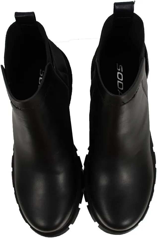 Soda Women's Faux Leather Chelsea Pull On Lug Ankle Boots
