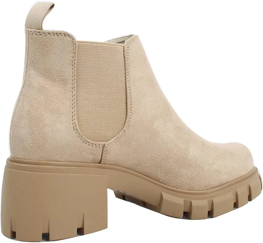 Soda Women's Faux Leather Chelsea Pull On Lug Ankle Boots
