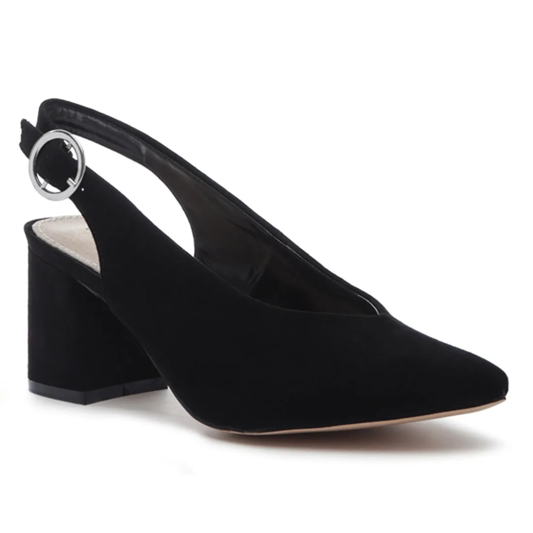 Solid Black Heeled Slingback