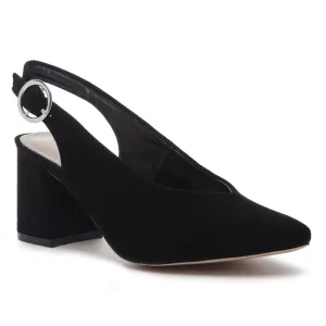 Solid Black Heeled Slingback