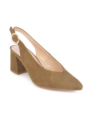 Solid Olive Heeled Slingback