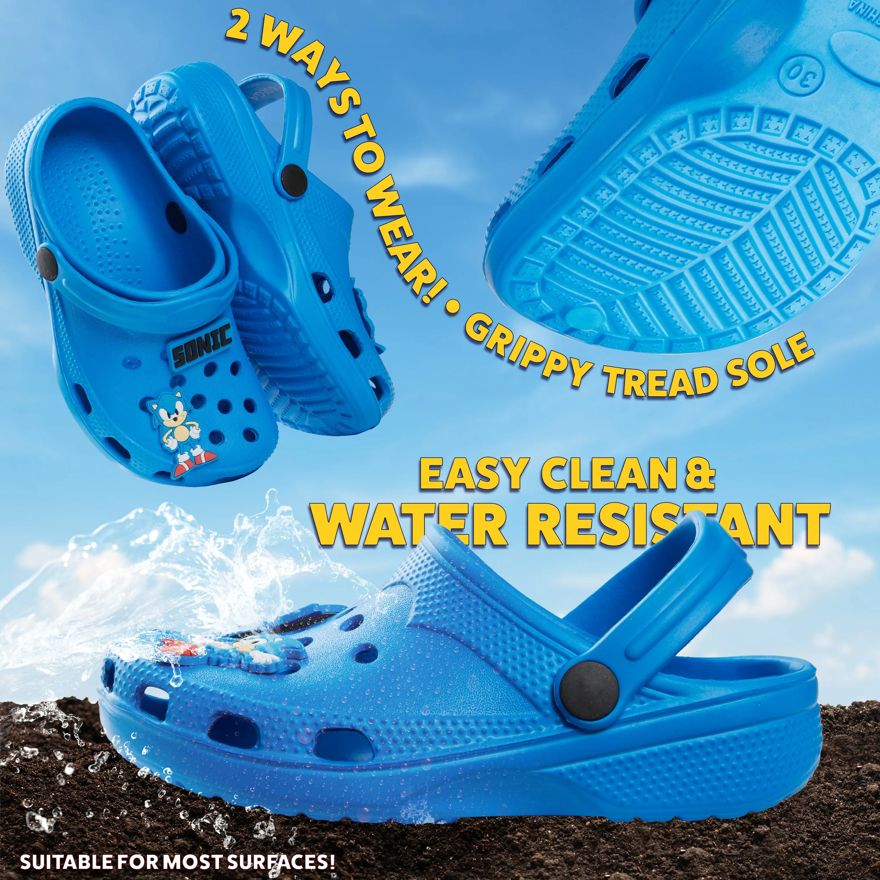Sonic The Hedgehog Boys Clogs with Removable Rubber Charms