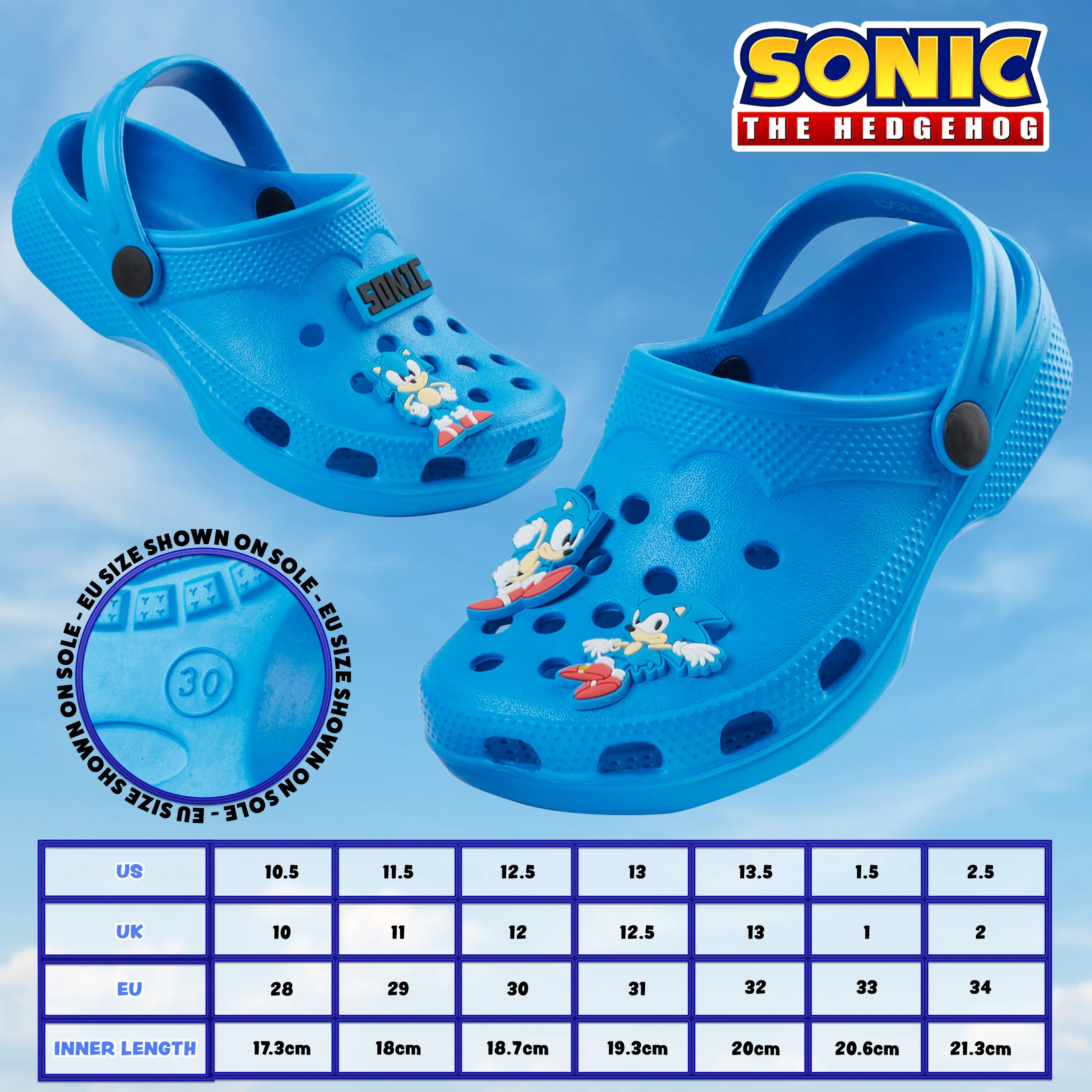 Sonic The Hedgehog Boys Clogs with Removable Rubber Charms