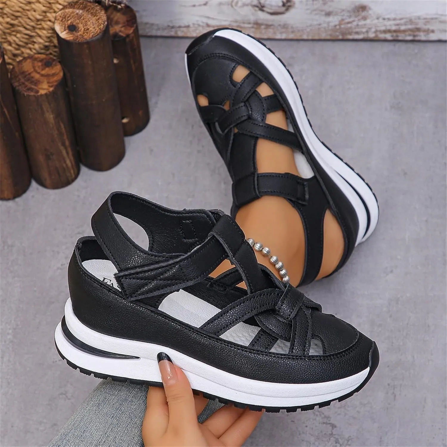 Sports Sandals for Women 2025 Hollow Out Breathable Platform Wedge Sandals Comfortable Closed Toe Thick Sole Sport Shoes Walking Footwear