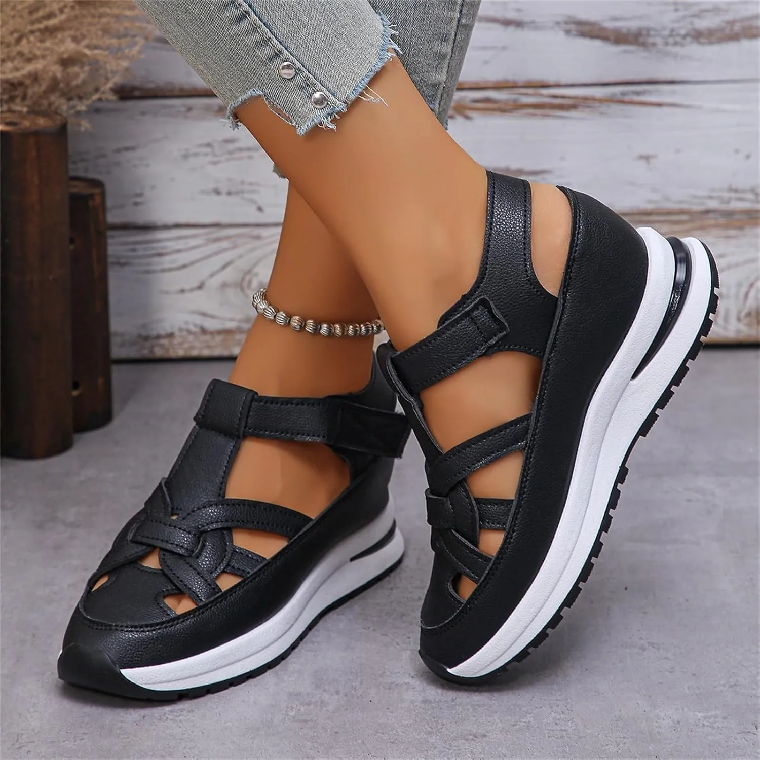 Sports Sandals for Women 2025 Hollow Out Breathable Platform Wedge Sandals Comfortable Closed Toe Thick Sole Sport Shoes Walking Footwear