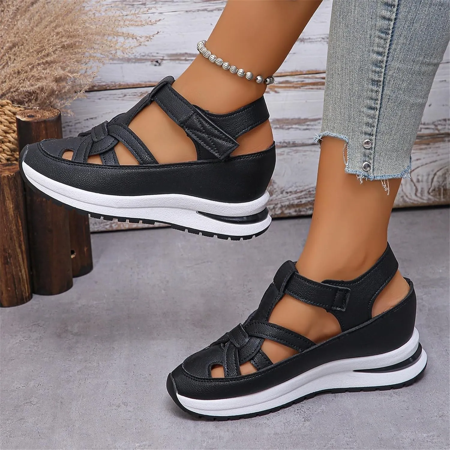 Sports Sandals for Women 2025 Hollow Out Breathable Platform Wedge Sandals Comfortable Closed Toe Thick Sole Sport Shoes Walking Footwear
