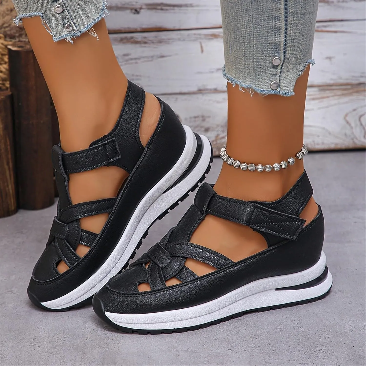 Sports Sandals for Women 2025 Hollow Out Breathable Platform Wedge Sandals Comfortable Closed Toe Thick Sole Sport Shoes Walking Footwear