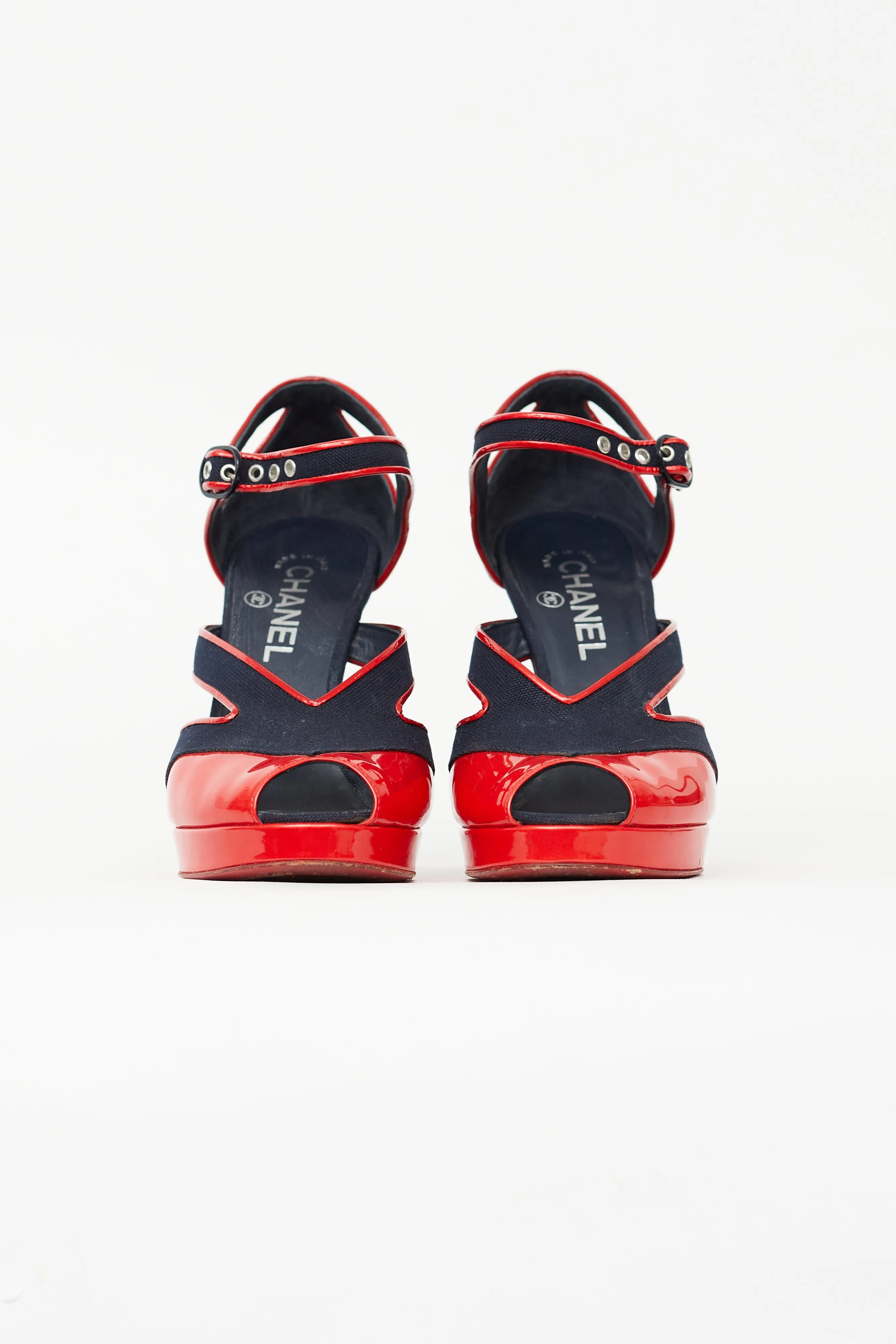 Spring 2008 Navy & Red Open Toe Heel