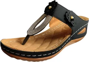 Spring And Summer Women's Thick Soled Sequined Flip Flops Wedge Heeled Fashionable Nine Shoes for Women Sandals