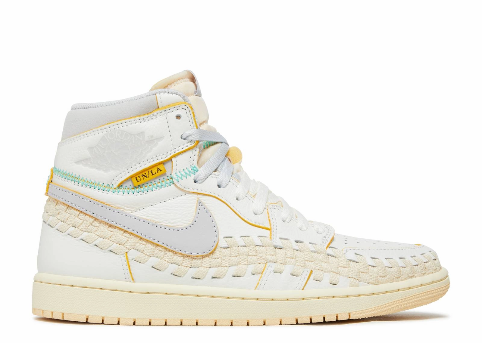 Jordan 1 Retro High Union Los Angeles Bephie's Beauty Supply Summer of '96 running in a cable car station area shoes