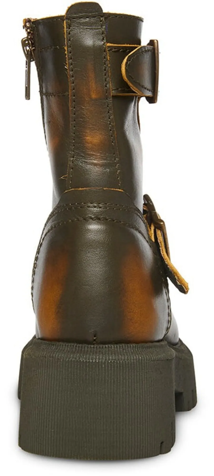 Steve Madden Excursion Brown Distressed Buckle Strap Round Toe Motorcycle Boots