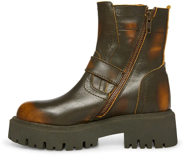 Steve Madden Excursion Brown Distressed Buckle Strap Round Toe Motorcycle Boots
