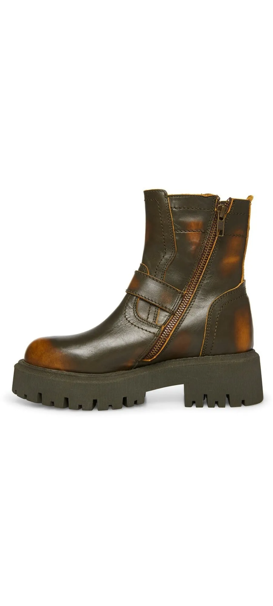 Steve Madden Excursion Brown Distressed Buckle Strap Round Toe Motorcycle Boots