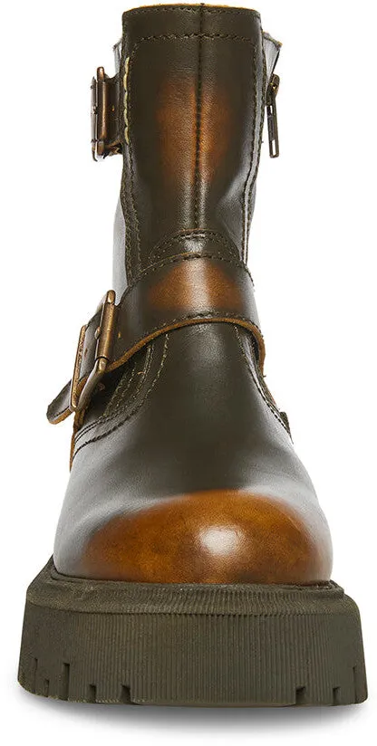 Steve Madden Excursion Brown Distressed Buckle Strap Round Toe Motorcycle Boots