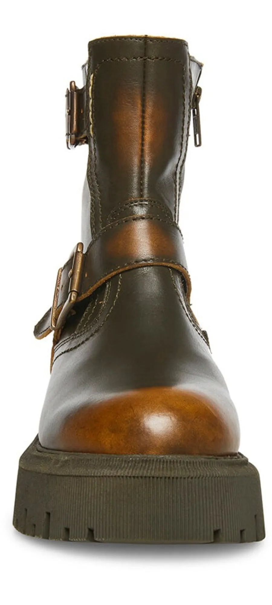 Steve Madden Excursion Brown Distressed Buckle Strap Round Toe Motorcycle Boots