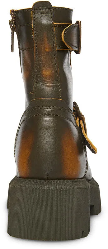 Steve Madden Excursion Brown Distressed Buckle Strap Round Toe Motorcycle Boots
