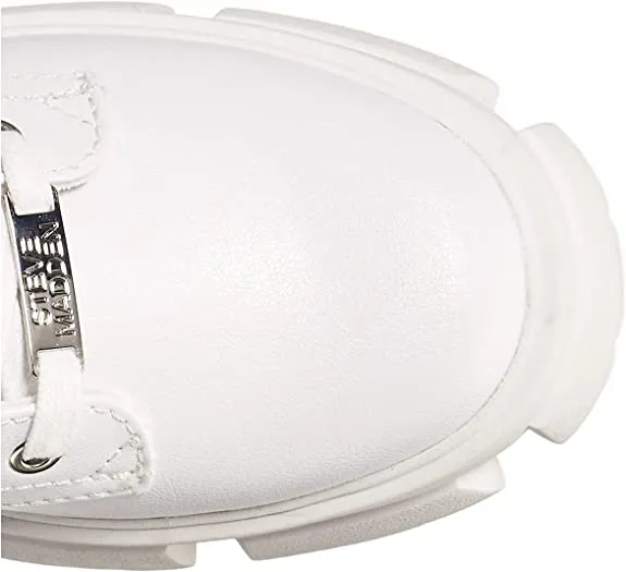 Steve Madden Tarzana White Leather Lace Up Embellished Combat Ankle Boots