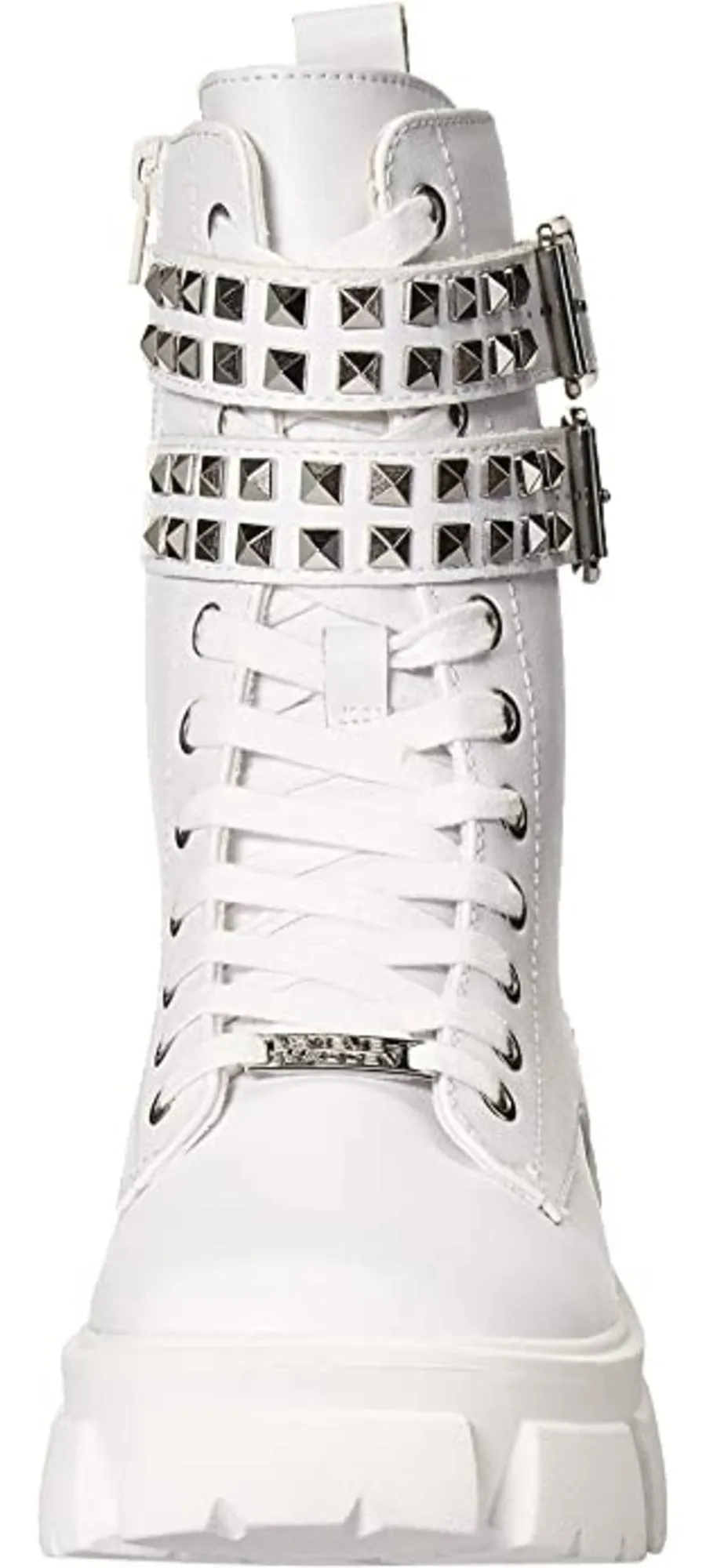 Steve Madden Tarzana White Leather Lace Up Embellished Combat Ankle Boots