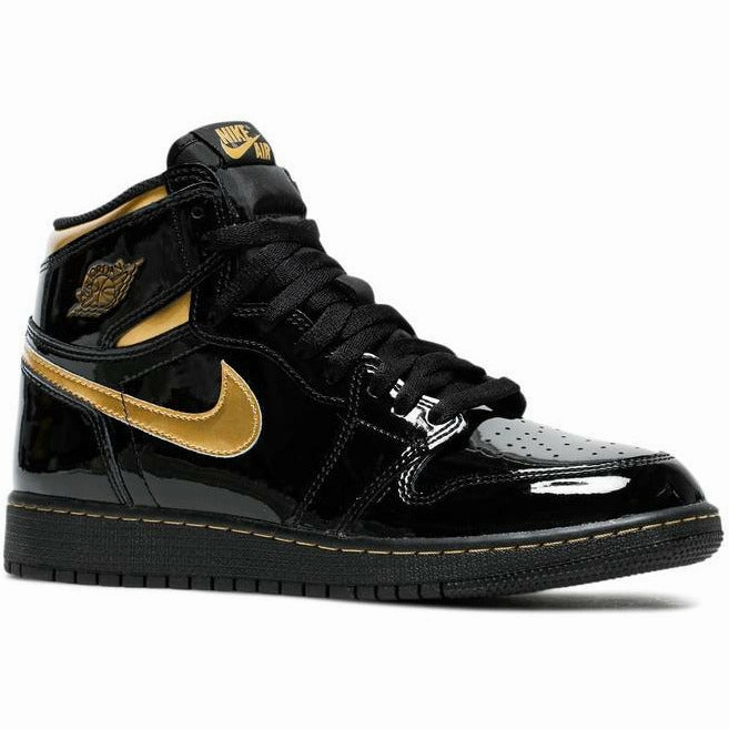 Lightweight Frame breathable panels Air Jordan 1 Retro High Patent "Black Metallic Gold" (2020)