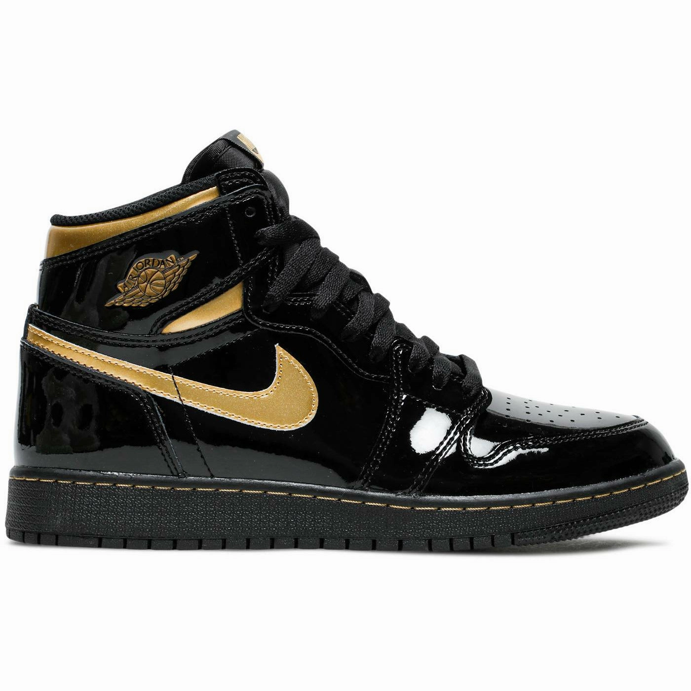 Air Jordan 1 Retro High Patent "Black Metallic Gold" (2020) Ergonomic Heel Counters Thermoplastic Uppers