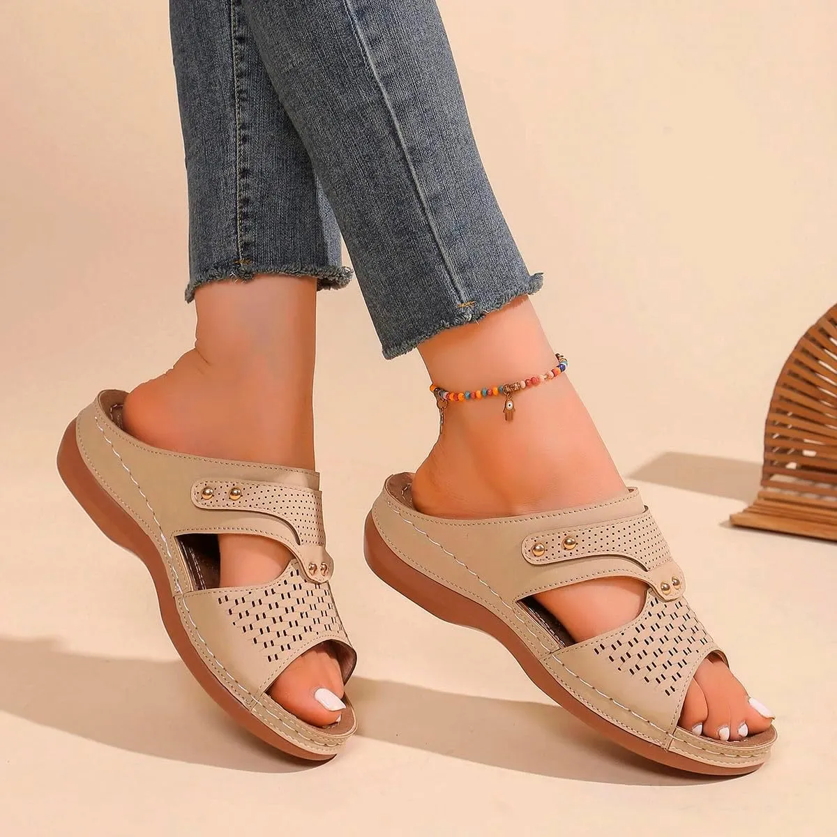 Summer Solid Slip On Casual Open Toe Wedges Comfortable Beach Shoes Sandals Slippers Lady Memory Foam Flip Flop