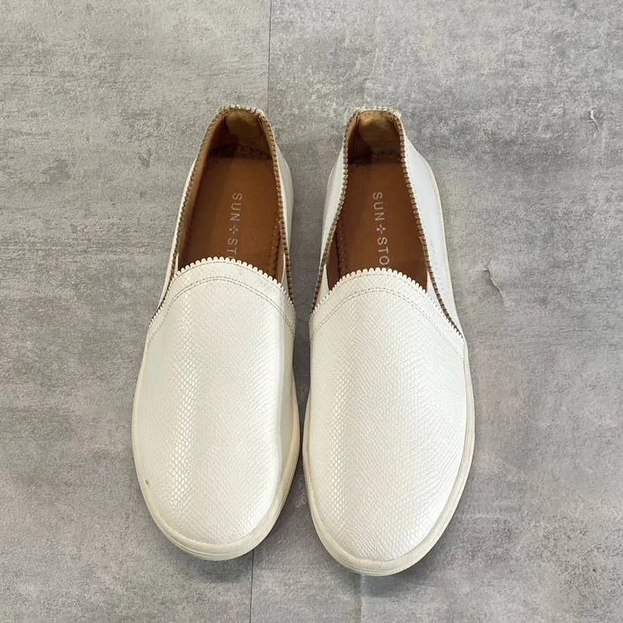 SUN STONE Women's White Snake Embossed Miriam Round-Toe Slip-On Sneakers SZ 6