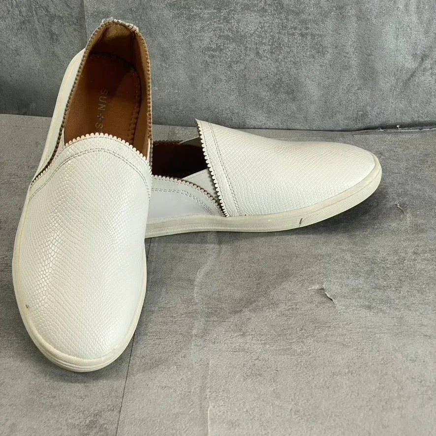 SUN STONE Women's White Snake Embossed Miriam Round-Toe Slip-On Sneakers SZ 6