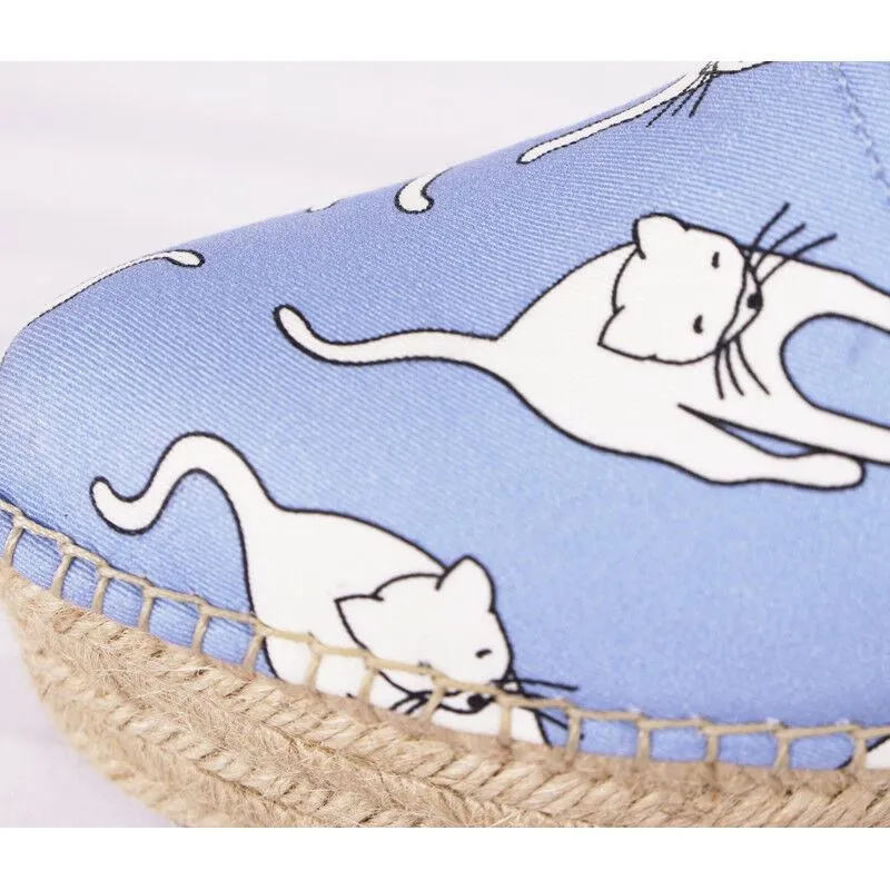 sz 37 NEW $695 MIU MIU Blue WHITE CAT PRINT Platform ESPADRILLES FLATS NIB