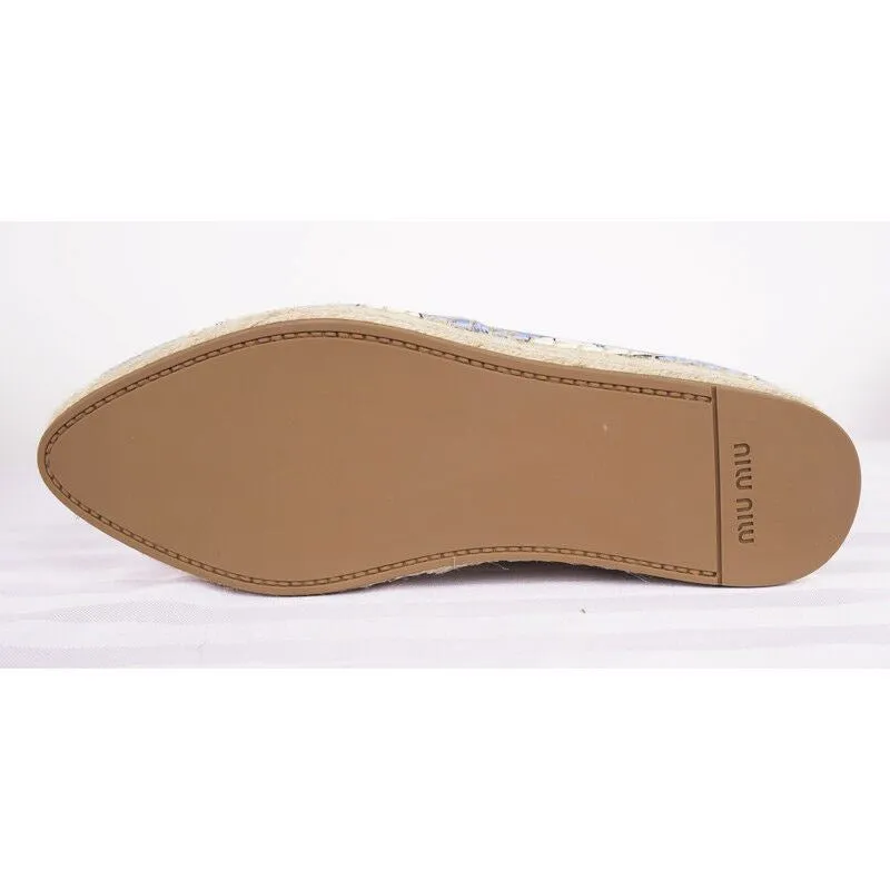 sz 37 NEW $695 MIU MIU Blue WHITE CAT PRINT Platform ESPADRILLES FLATS NIB