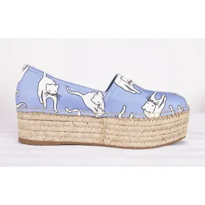 sz 37 NEW $695 MIU MIU Blue WHITE CAT PRINT Platform ESPADRILLES FLATS NIB