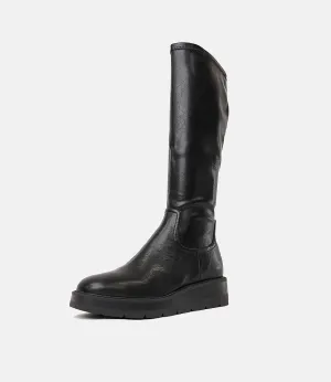 Talker Black Stretch Smooth Leather Knee High Boots