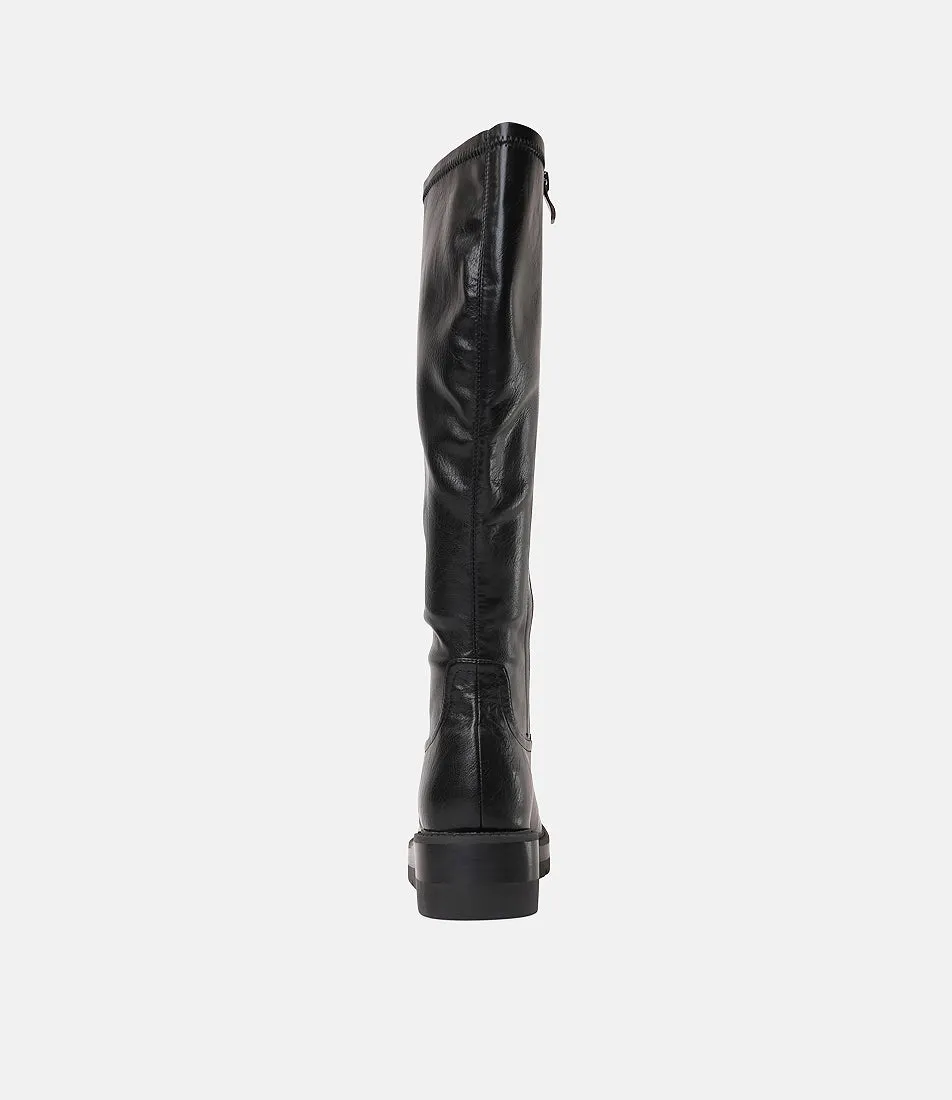 Talker Black Stretch Smooth Leather Knee High Boots
