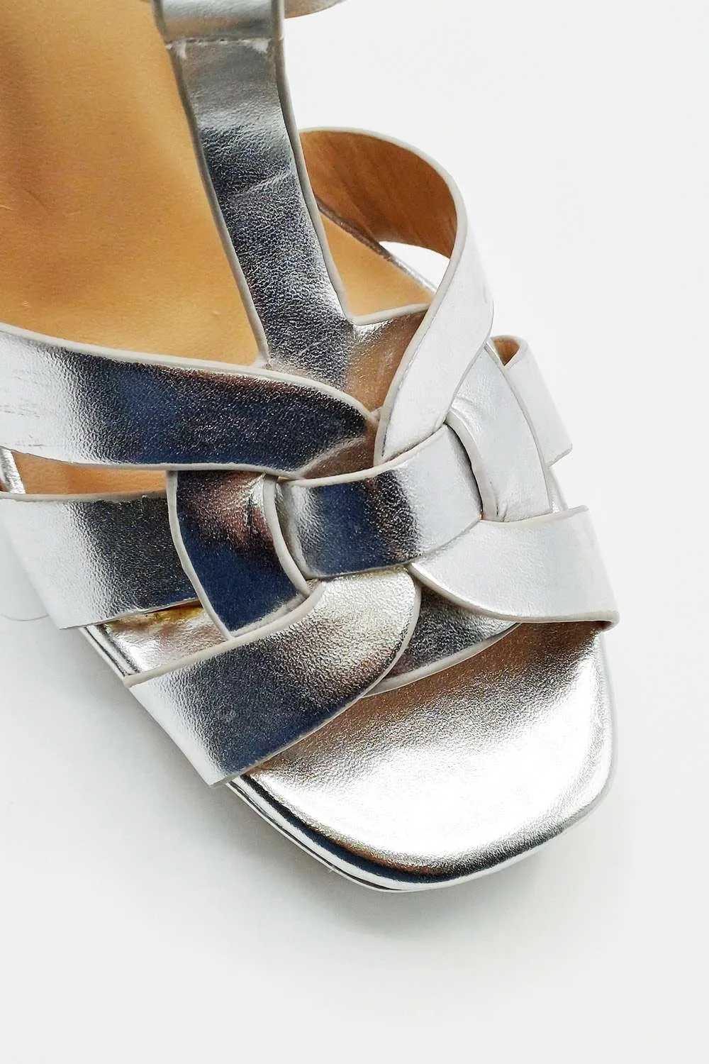 Tani High Platform T-Bar Sandals in Silver