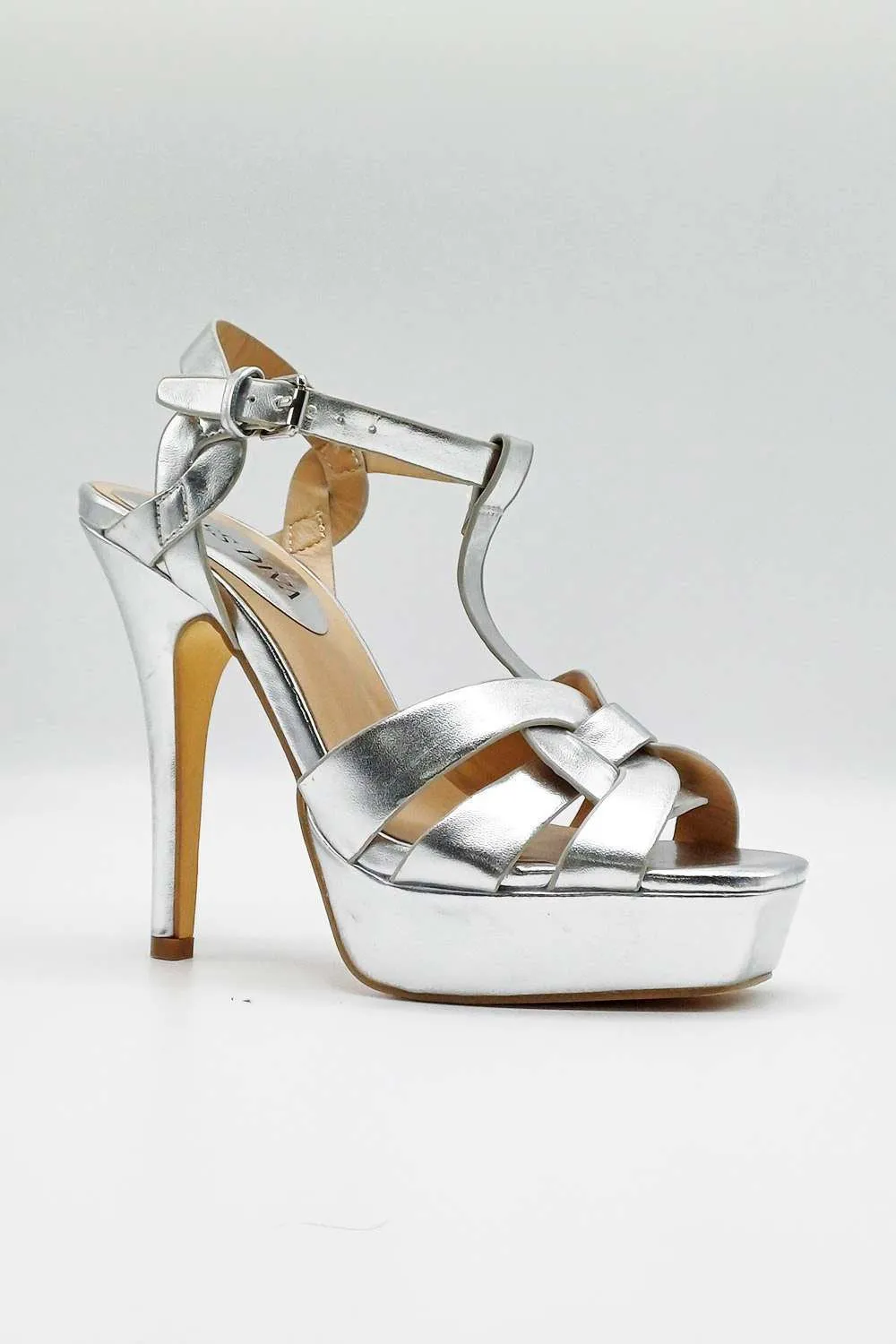 Tani High Platform T-Bar Sandals in Silver