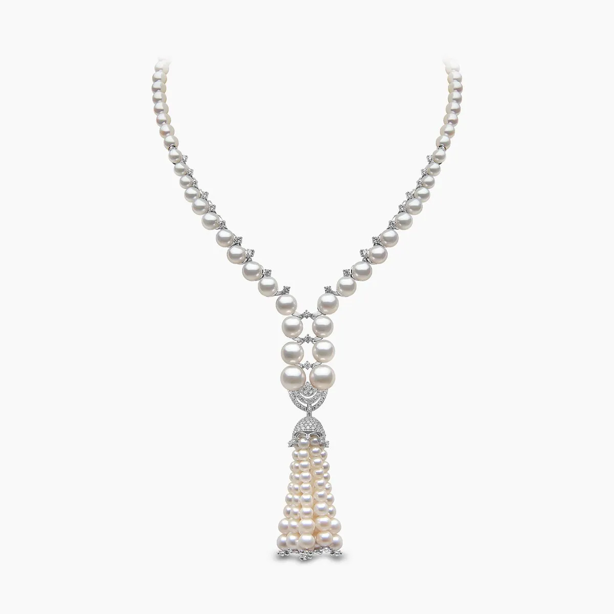 Tassel 18K Gold Freshwater Pearl Classic Diamond Necklace