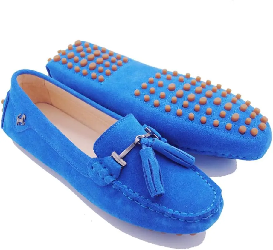 TDA Womens Casual Comfort Slip-on Metal Button Tassel Suede Leather Driving Walking Trail Running Loafers Boat Shoes Multi Colored