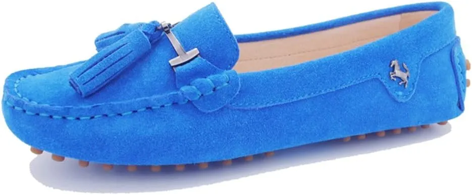 TDA Womens Casual Comfort Slip-on Metal Button Tassel Suede Leather Driving Walking Trail Running Loafers Boat Shoes Multi Colored