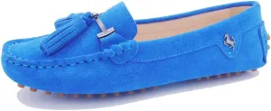 TDA Womens Casual Comfort Slip-on Metal Button Tassel Suede Leather Driving Walking Trail Running Loafers Boat Shoes Multi Colored