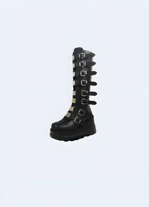Techwear Gothic Buckle Knee-High Boots