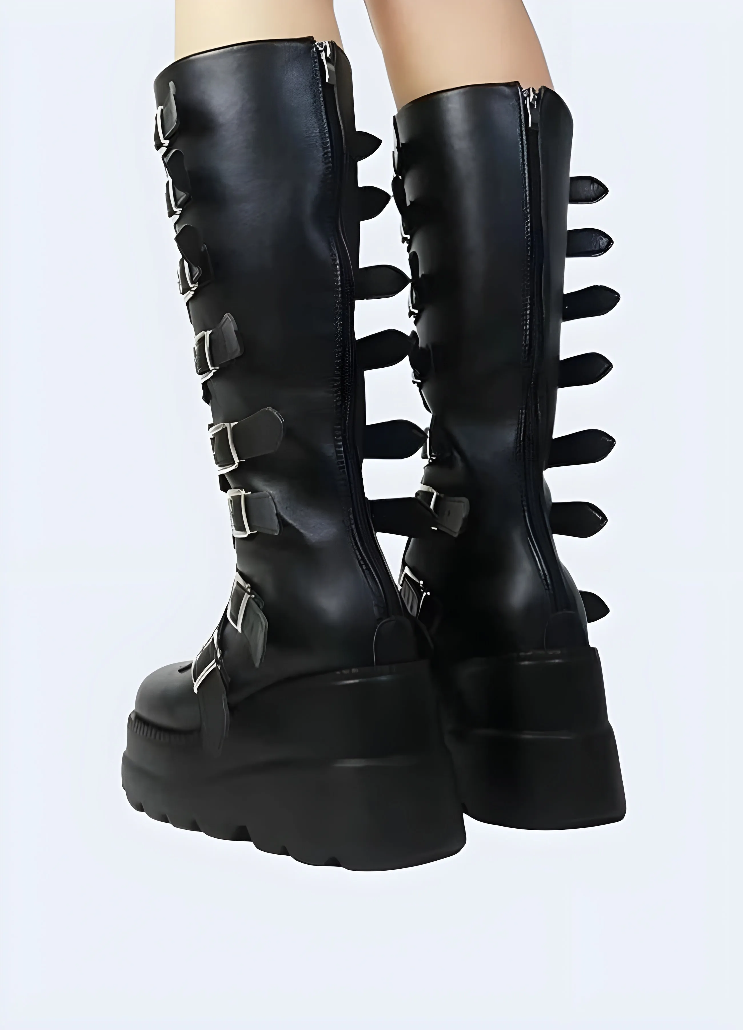 Techwear Gothic Buckle Knee-High Boots