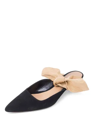 The Row Suede Slip On Bow Kitten Heels Black Gold