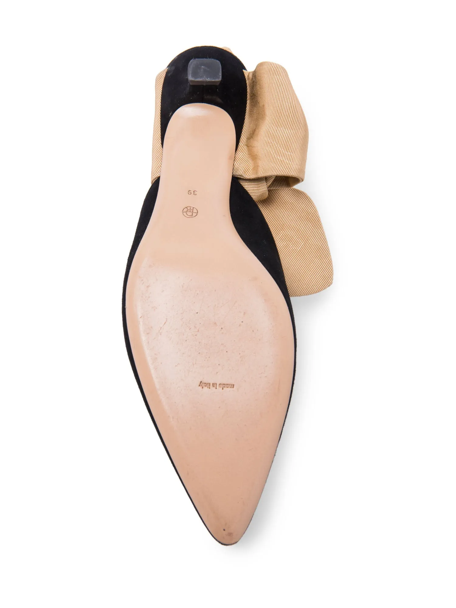 The Row Suede Slip On Bow Kitten Heels Black Gold