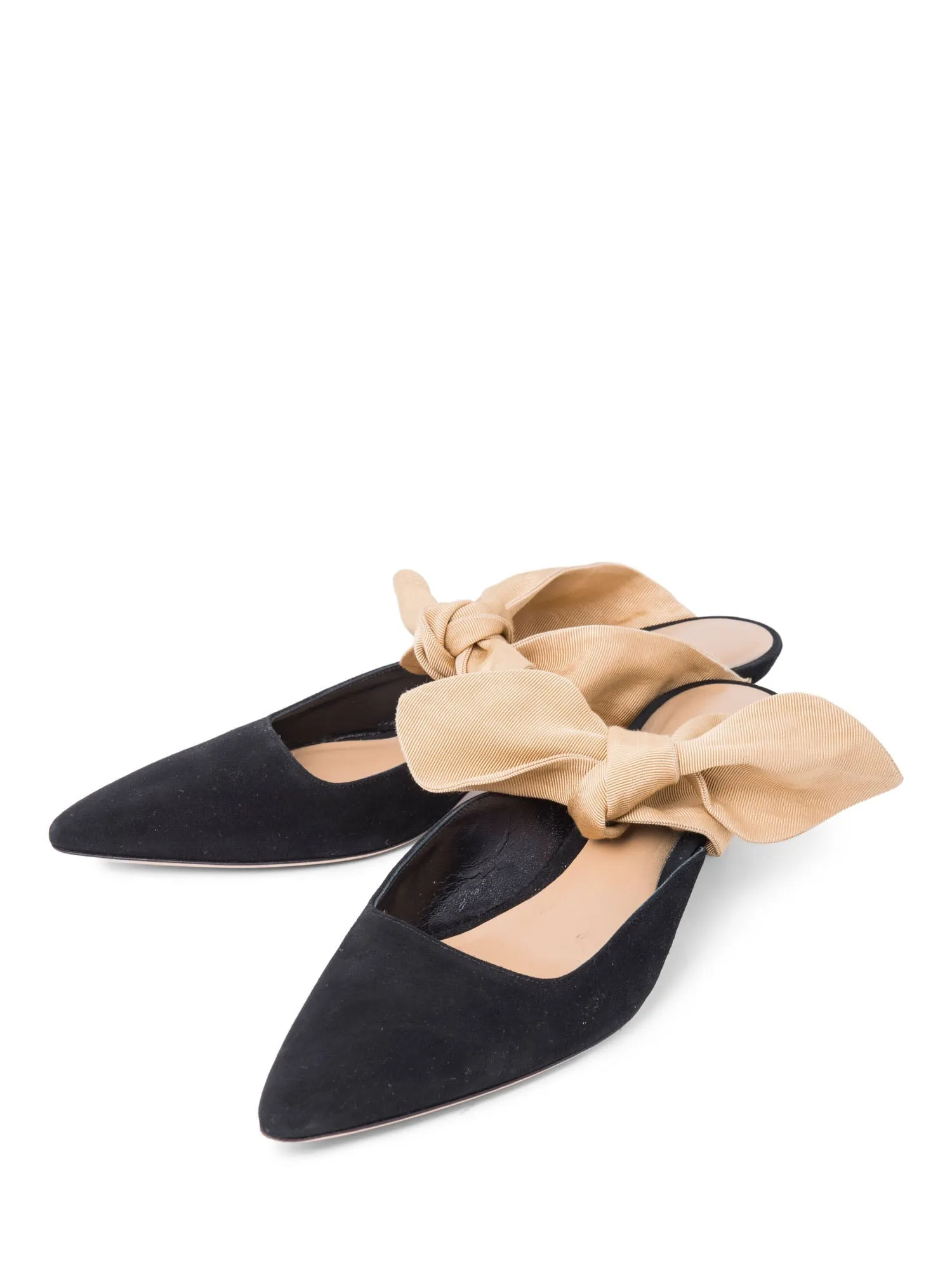 The Row Suede Slip On Bow Kitten Heels Black Gold