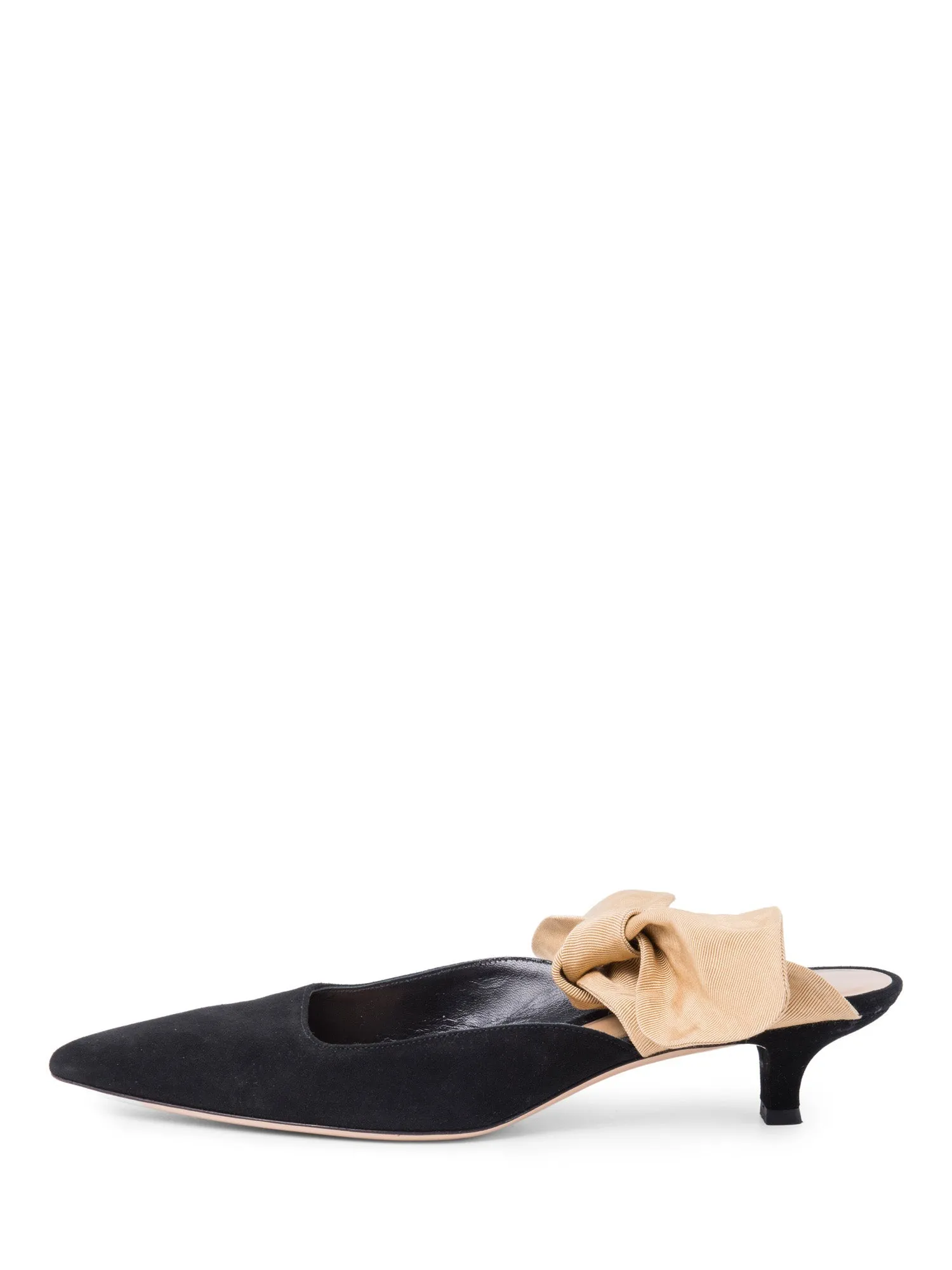 The Row Suede Slip On Bow Kitten Heels Black Gold
