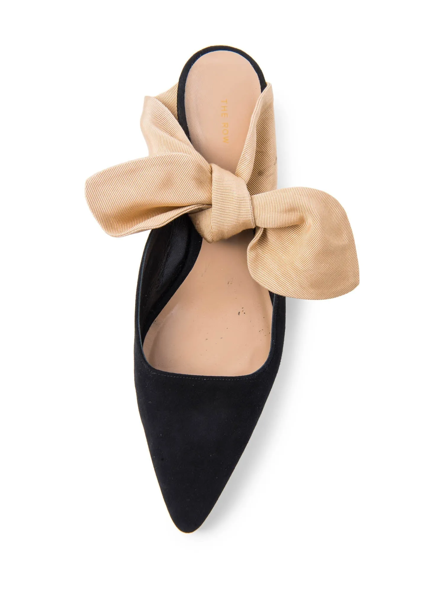 The Row Suede Slip On Bow Kitten Heels Black Gold
